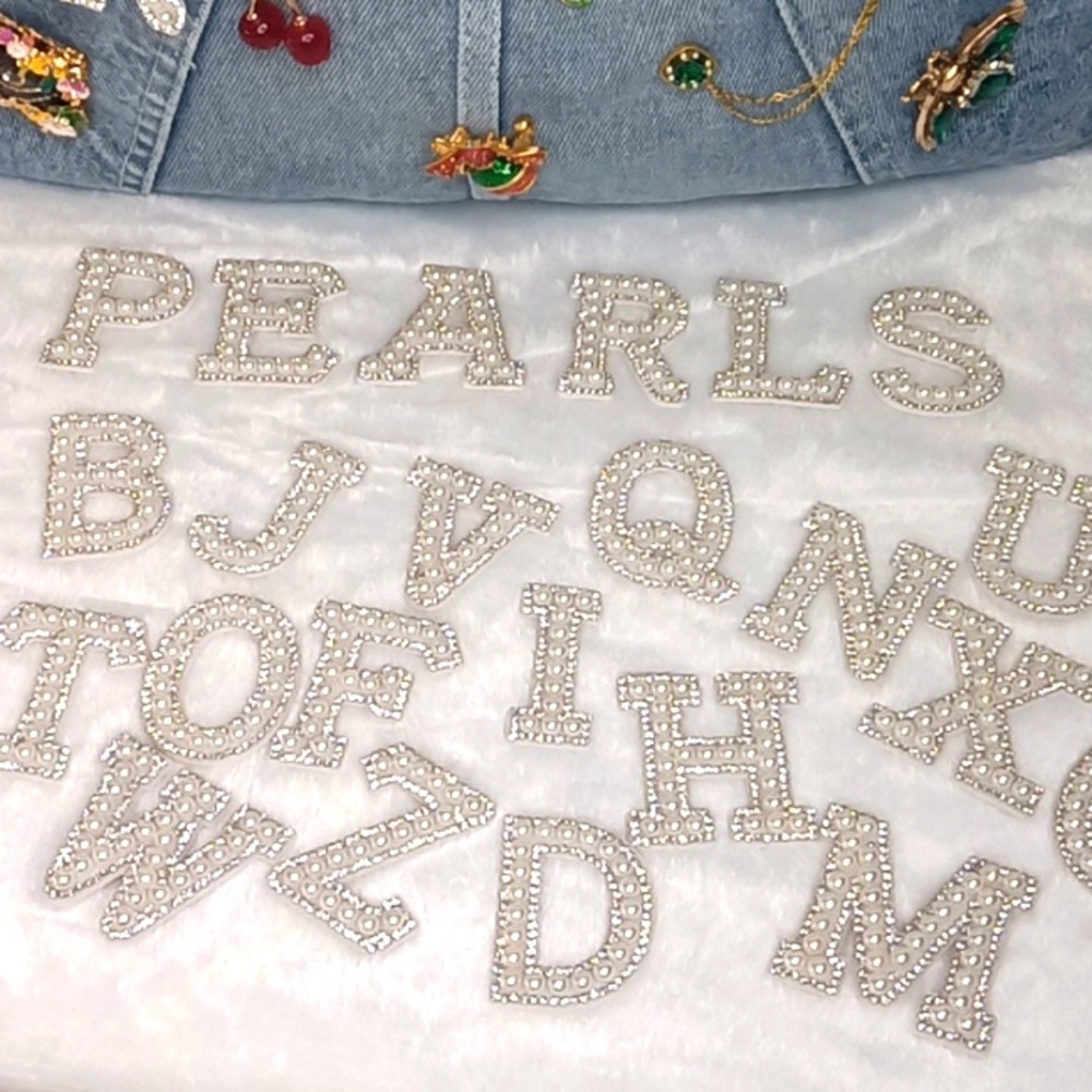 Handmade Pearly White Beaded Initial Brooch - Picture 3 of 9